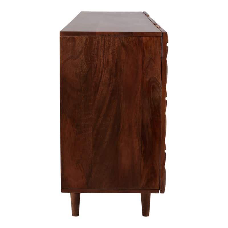 Mango Wood Cabinet with Geometric Carved Front Finish - 63" Brown - 63" x 15" x 29.5"