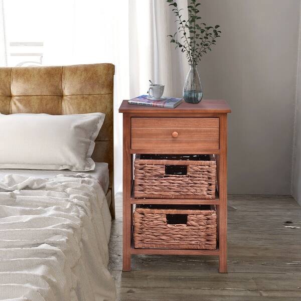 Shop Costway 3 Tiers Wood Nightstand 1 Drawer 2 Basket Bedside Table End Table Organizer Overstock 20489043