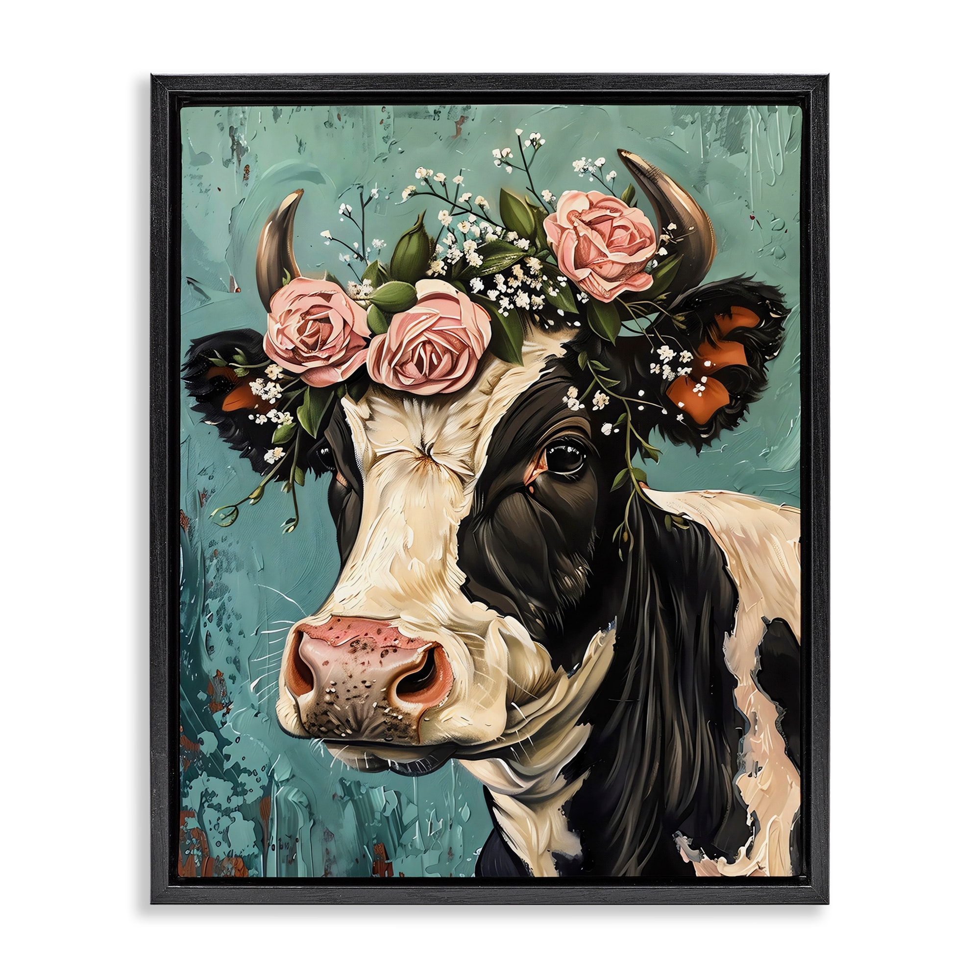 Stupell Rose Crown Cow Framed Floater Canvas Wall Art Design By LSR Creative Studio