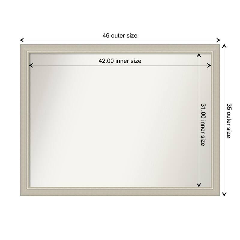 Romano Silver Narrow Framed Non-Beveled Custom Wall Mirror, Bathroom Vanity Mirror - Outer Size: 45.75 x 34.75