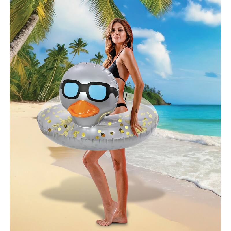 POZA Inflatable Duck Pool Float Tube for Kids and Adults - Silver - 36 inches