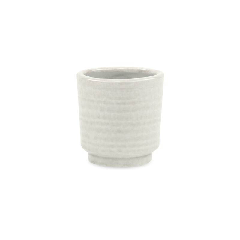 Celadon Gray Ceramic Rippled Planter - White
