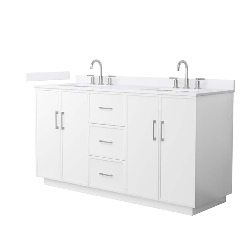 Wyndham Collection WCH7474-66D-QTZ-US3MXX Elan TK 66" Free Standing - White / White Quartz Top / Brushed Nickel Hardware