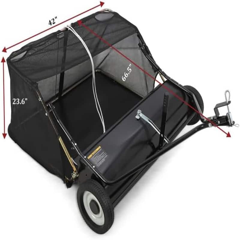 42 in Tow-Behind Grass and Leaf Sweeper Pull-Behind with Large Capacity Hopper Black