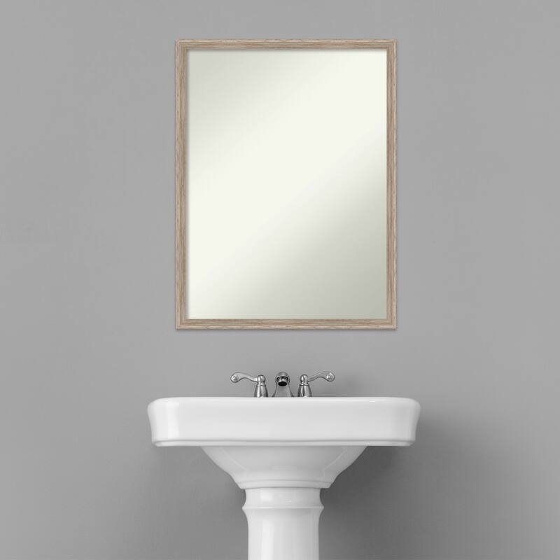 Non-Beveled Wood Bathroom Wall Mirror - Hardwood Wedge Whitewash Frame