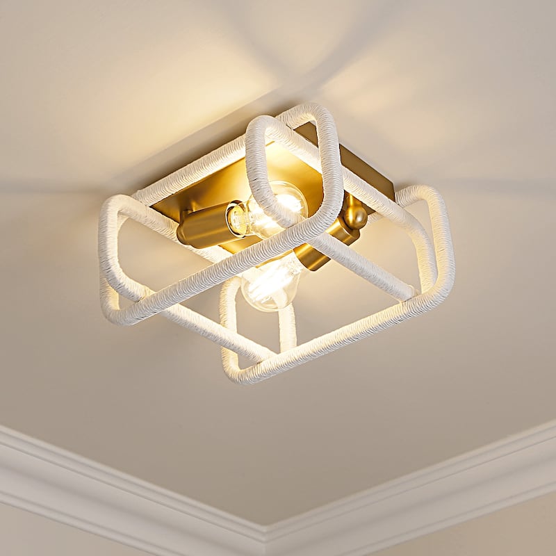 Camden 11.5" Wide 2-Light Flush Mount with Rattan Shade