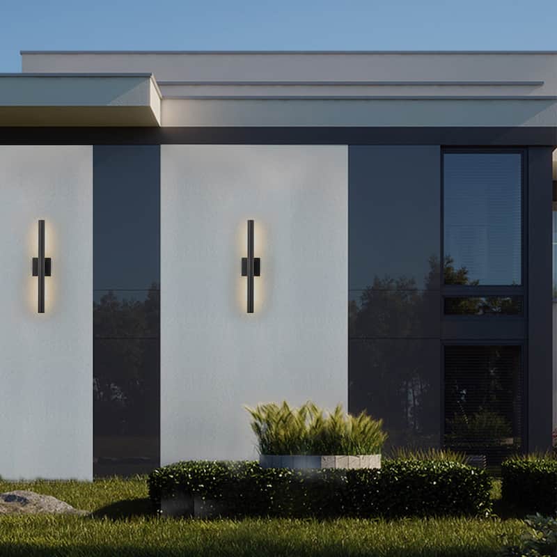 22 inch Outdoor Modern Up and Down Led Wall Sconce Set of 2 - Black