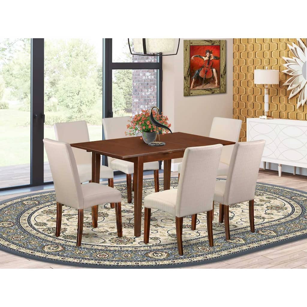 HomeStock 7-Piece Rectangle Mahogany Finish Solid Wood Top Dining Table with 6 Parson Chairs with Lattice Back