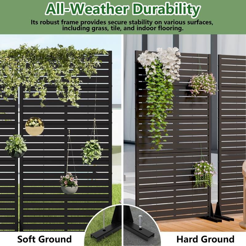 Outdoor Privacy Screen with Stand for Patio Garden Metal Fence Set of 2