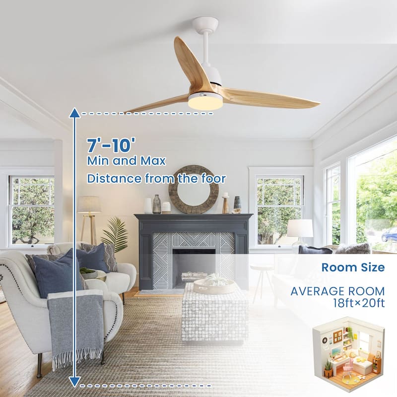 50 Inch / 60 Inch Wood Ceiling Fan with Lights and Remote Control Airflow Fan For Bedroom