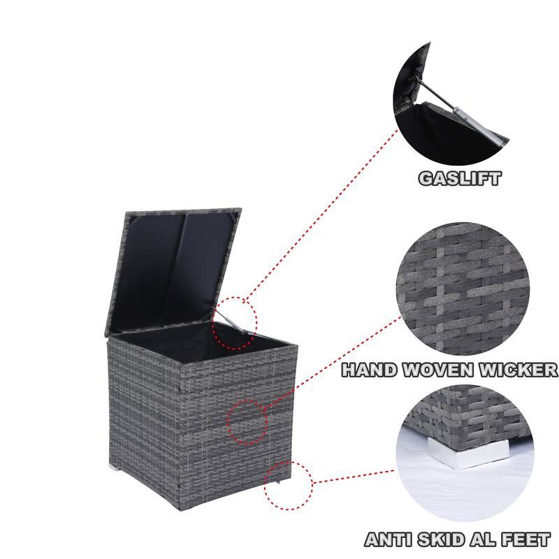 8 Pcs Patio L-Shaped Sectional Sofa Set, Outdoor Wicker Rattan Furniture Set with One Storage Box Under Seat and Coffee Table