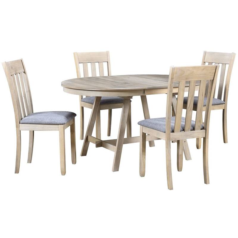 5 PCS Wood Dining Table Set for 4 Round Extendable Table with 4 Chairs