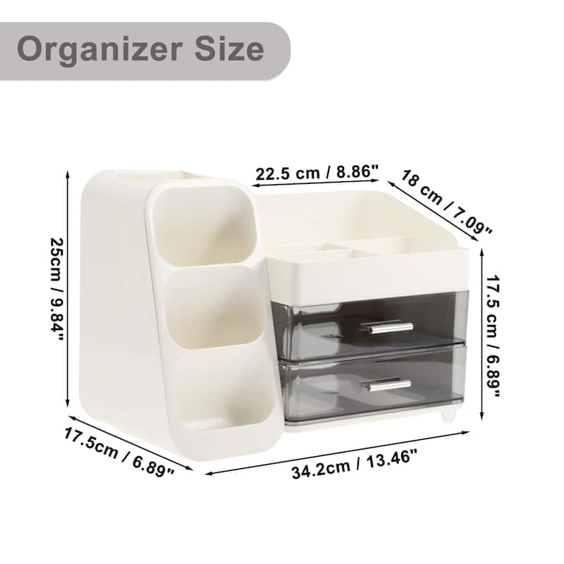 Makeup Organizer Three-Layer Cosmetic Storage w/ Drawer for Vanity Holder White - 13.46"x6.89"x9.84"