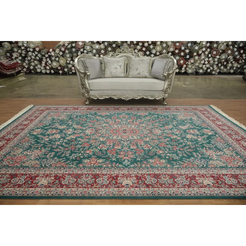 Hand Knotted Oriental 100% Wool Carpet Traditional Floral Green Kashan Area Rug - 12' 3'' X 9' 0''