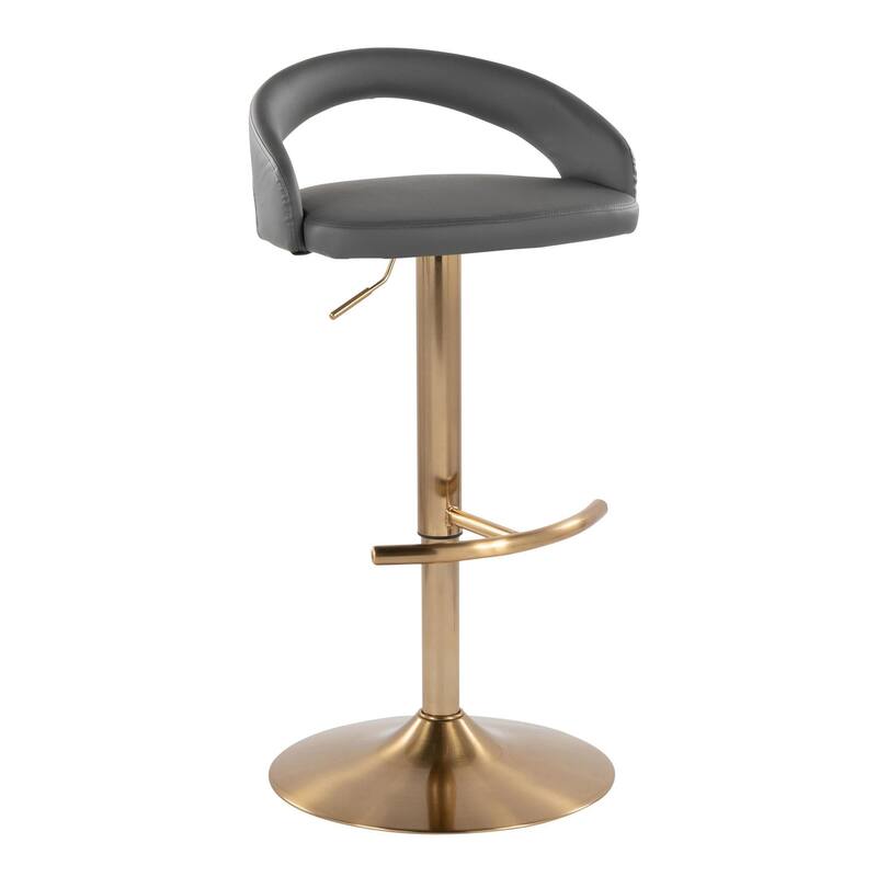 Grotto Upholstered Adjustable Barstool with Gold Base - Grey Faux Leather