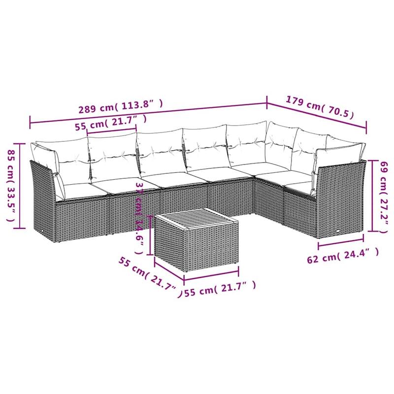 vidaXL Garden Sofa Set Black, Cream White - 24.4 x 24.4 x 27.2