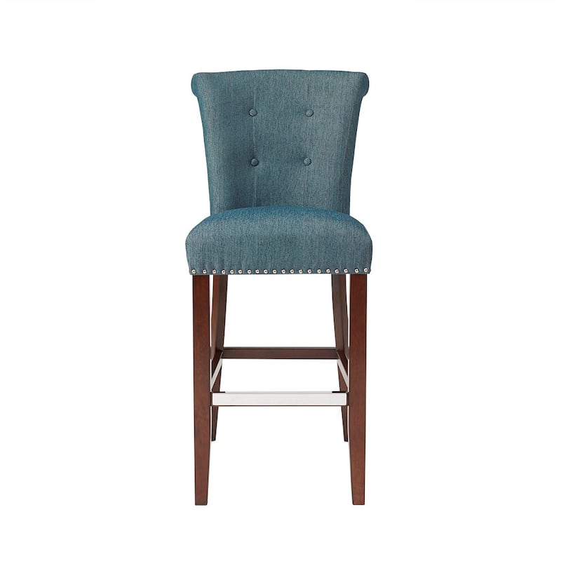 Sophisticated Button Tufted Bar Stool with Silver Nail Heads, Easy Assembly