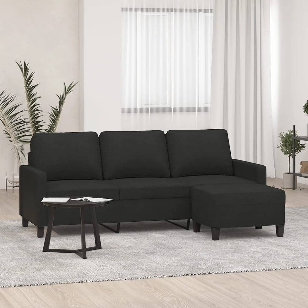 vidaXL 3-seater Sofa With Footstool Black - 30.3 in x 77.9 in x 31.5 in