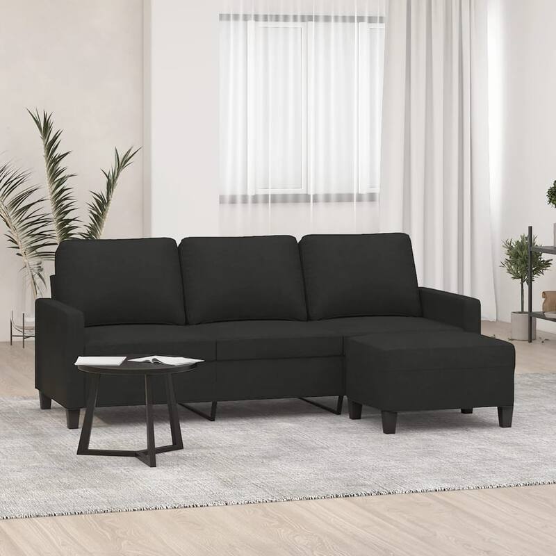 vidaXL 3-seater Sofa With Footstool Black - 30.3 in x 77.9 in x 31.5 in