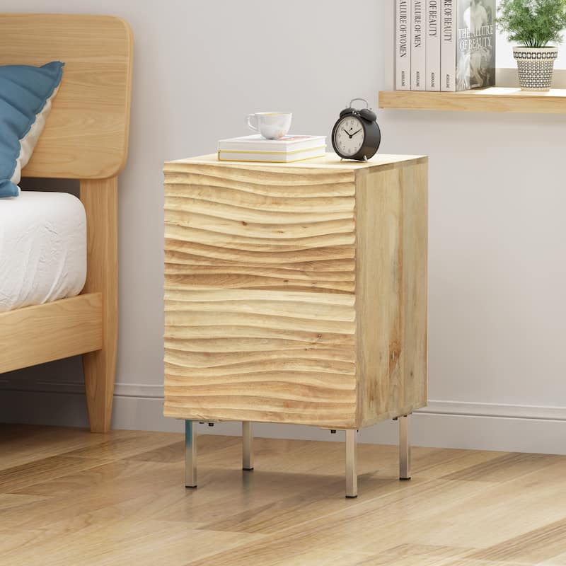 18" Retro Natural Wood Design Nightstand with Small Cabinet