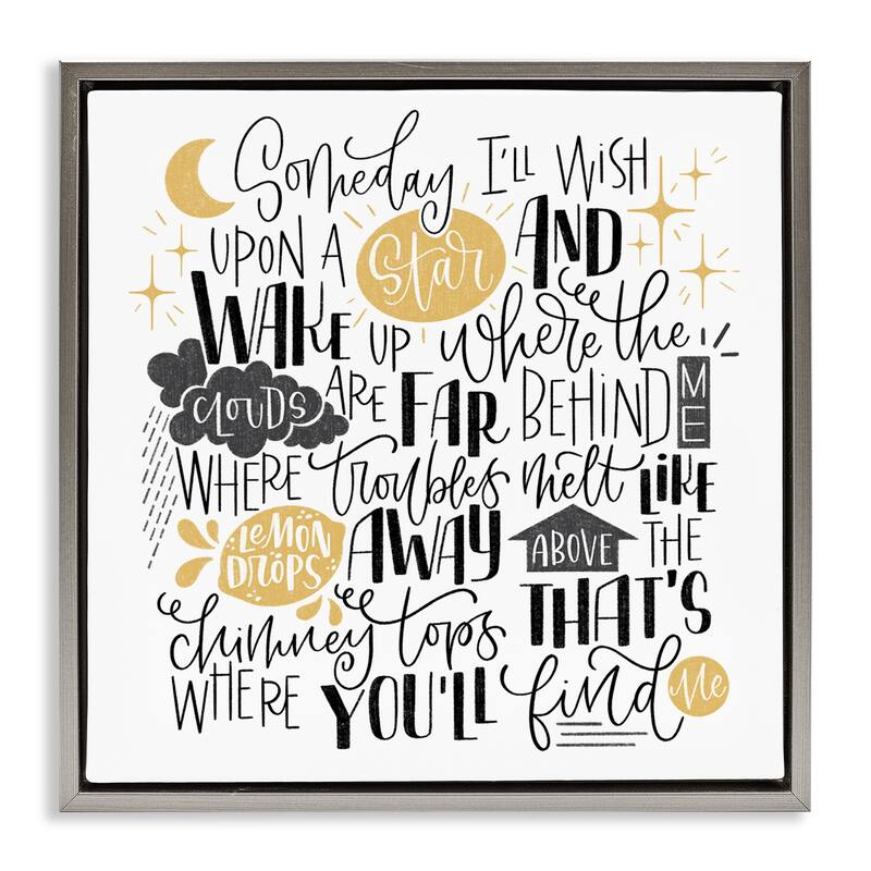 Stupell Over The Rainbow Poem Framed Floater Canvas Wall Art Design By Sarah Hickman - 25 x 25 - Grey