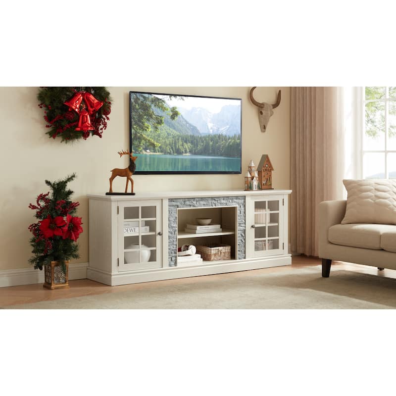 70" Modern TV Stand with 2-Door Storage, Faux Stone Media Console Cabinet, Large Entertainment Center for Living Room