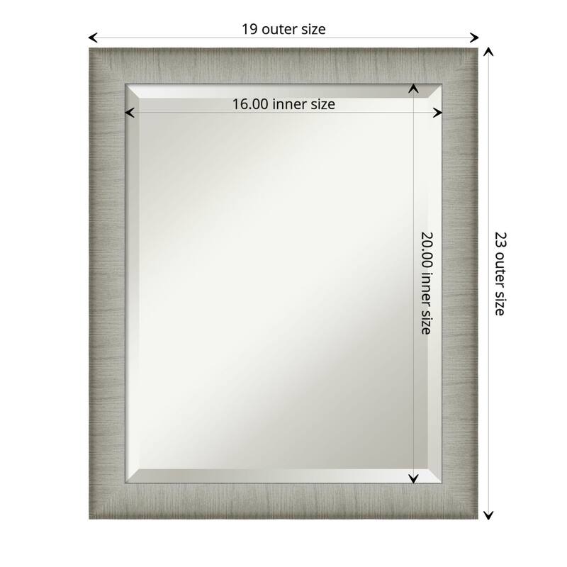 Beveled Bathroom Wall Mirror - Elegant Frame - Outer Size: 19 x 23 in - Elegant Brushed Pewter Narrow