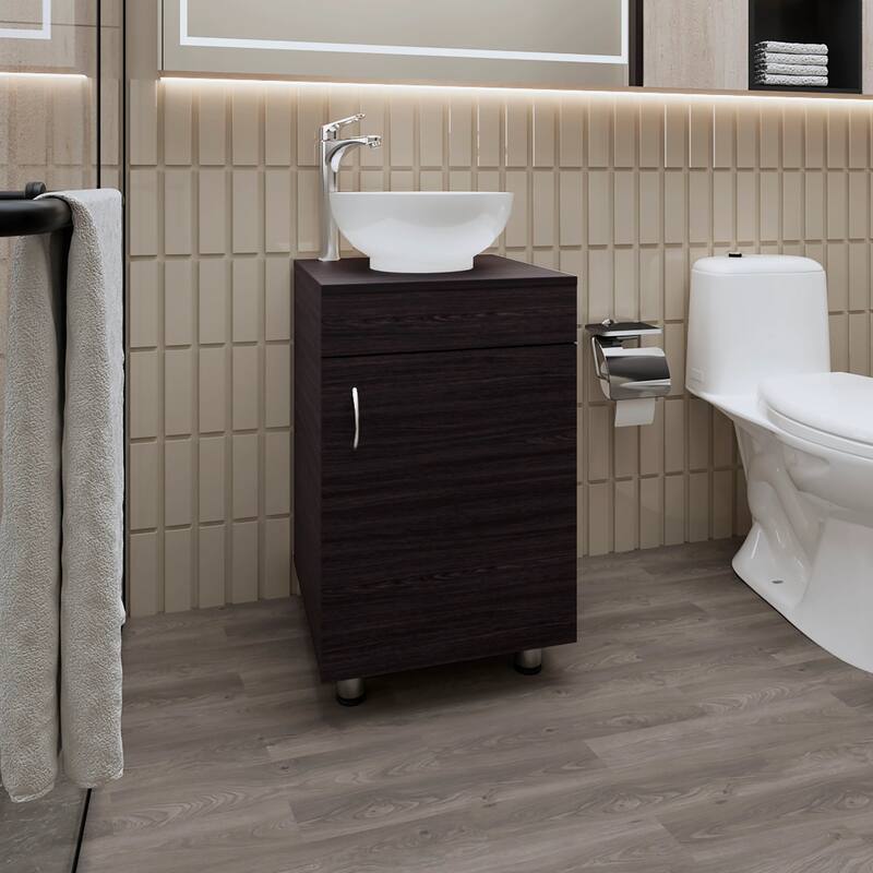 Bathroom Vanity with Integrated Sink and Faucet - Dark Brown