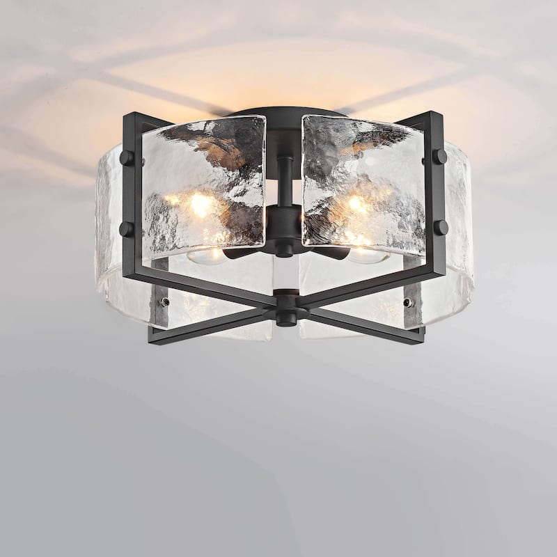 Laia 4-Light Metal Frame Textured Glass Panels Flush Mount - Black