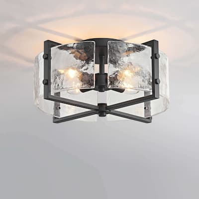 Laia 4-Light Metal Frame Textured Glass Panels Flush Mount