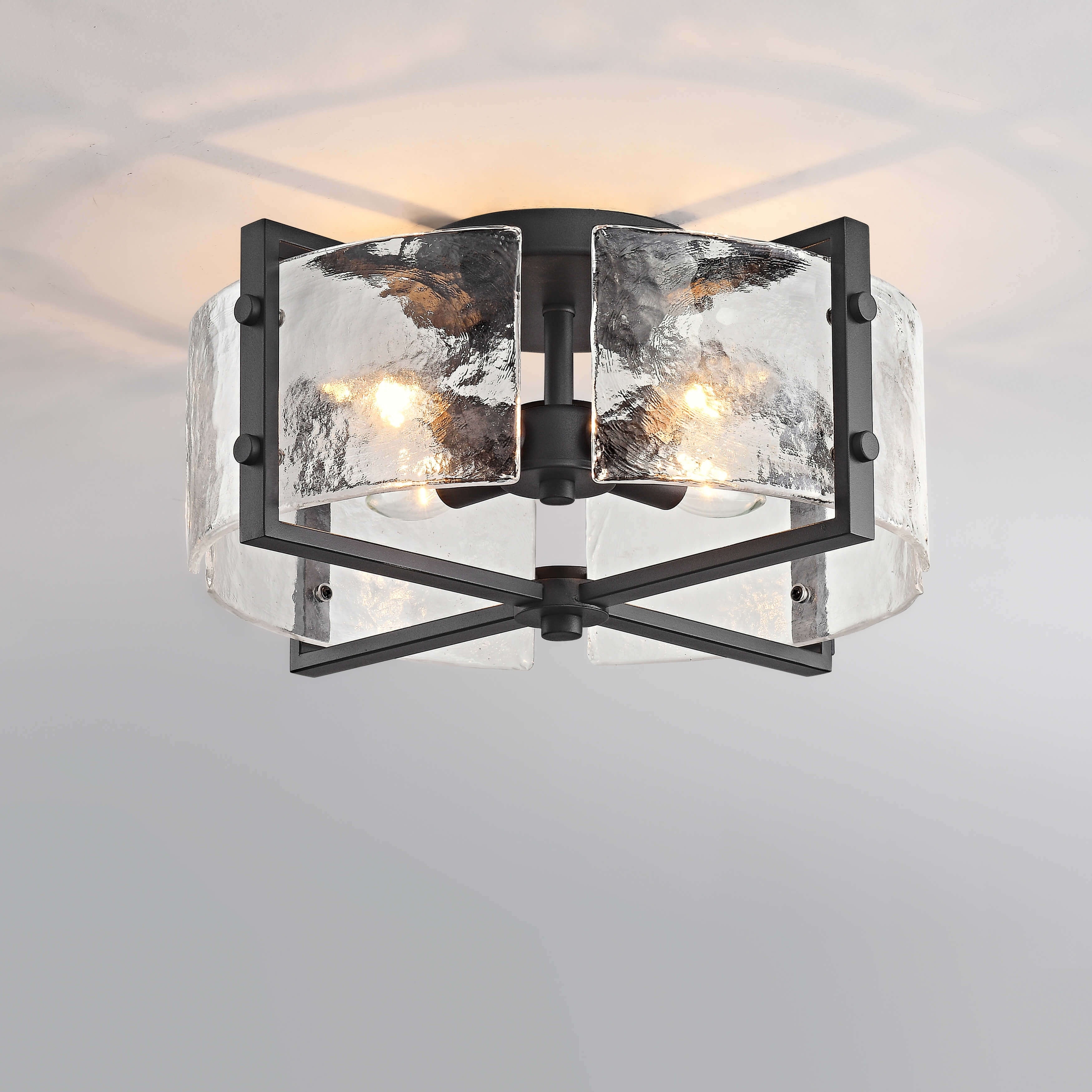 Laia 4-Light Metal Frame Textured Glass Panels Flush Mount