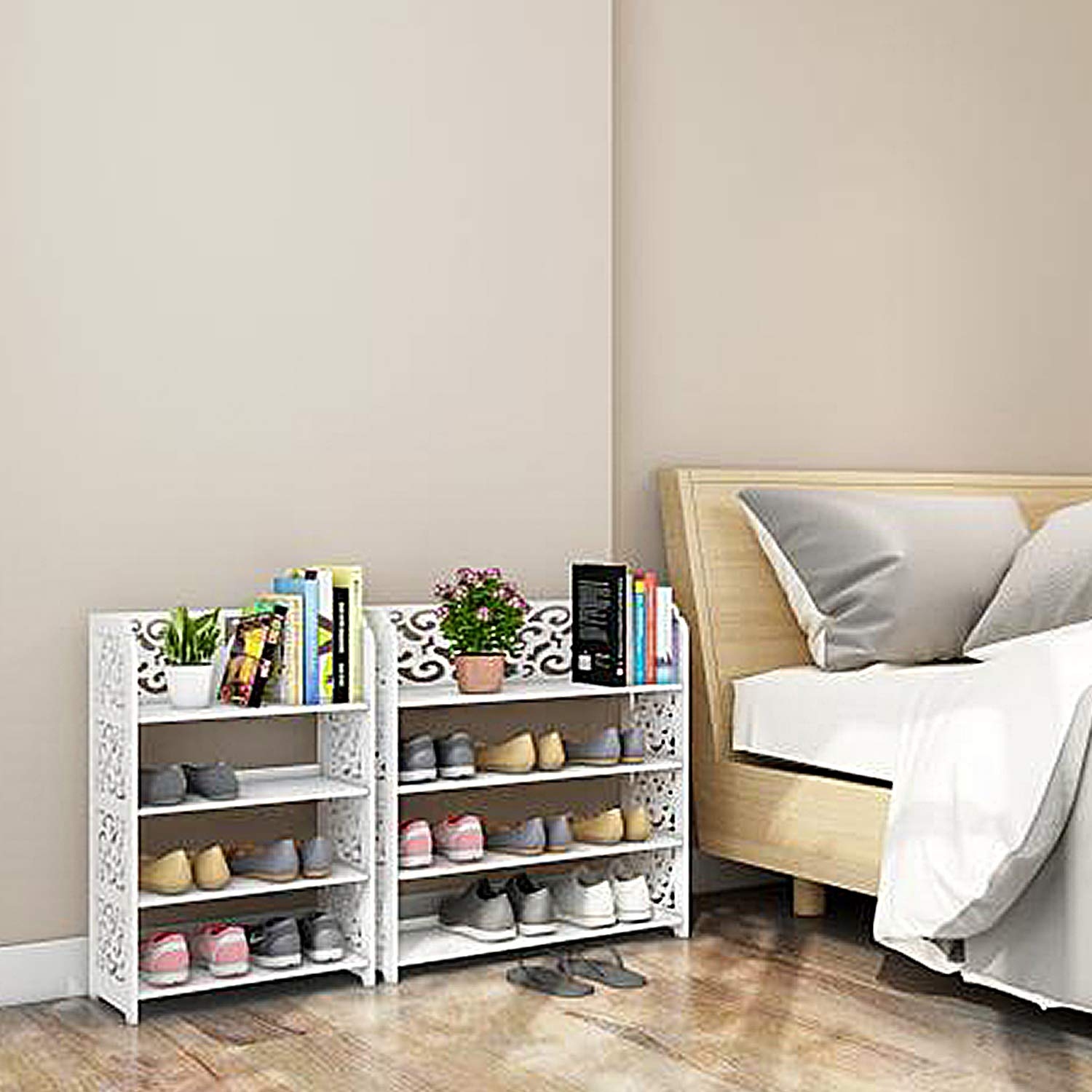 Environmental 4 Tiers WPC Multipurpose White Shoe Rack Book