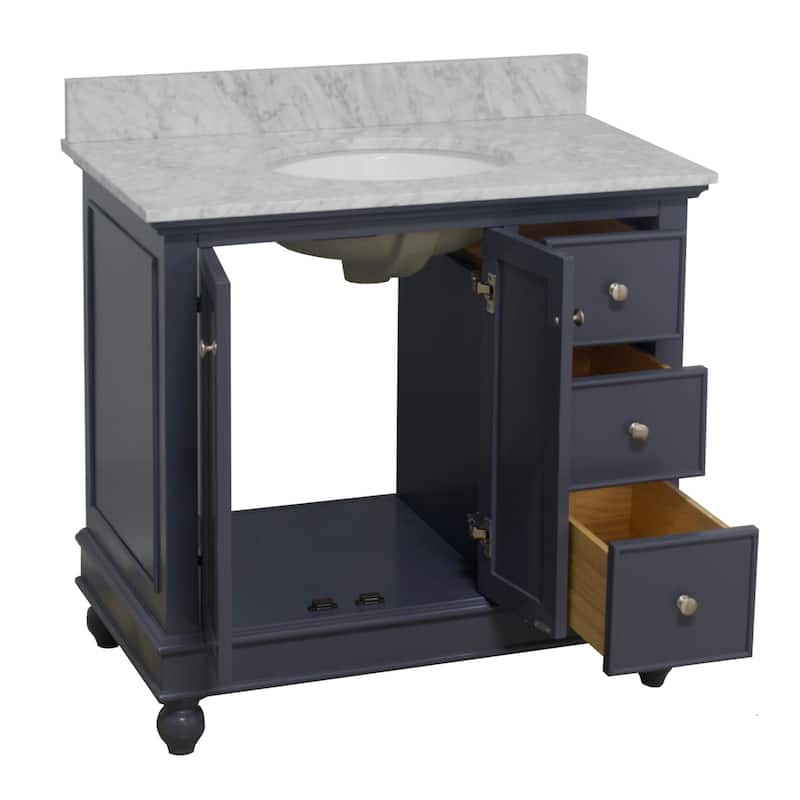 KitchenBathCollection Bella 36" Bathroom Vanity with Carrara Marble Top