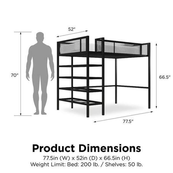 Storage Loft bed with Bookcase in Black Metal Bed Bath & Beyond