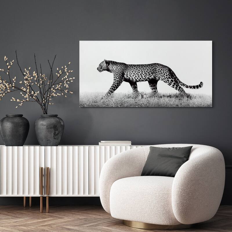 "Fearless Leopard 2" Frameless Free Floating Tempered Glass Panel Graphic Wall Art