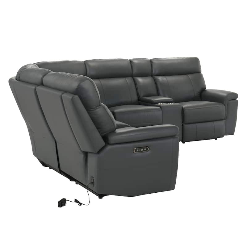Furniture of America Joren Modern FSC Certified Leather Match Power Recline Sectional with Console and USB Port