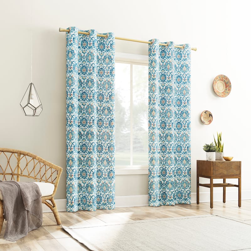 No. 918 Hastings Watercolor Medallion Semi-Sheer Grommet 1-Piece Curtain Panel, Single Panel