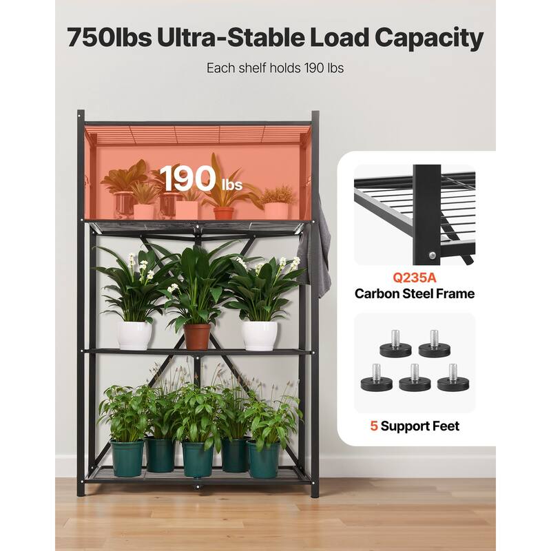 Black Carbon Steel Folding Garage Shelf with 5 Swivel Wheels - 21 x 36 x 60 in