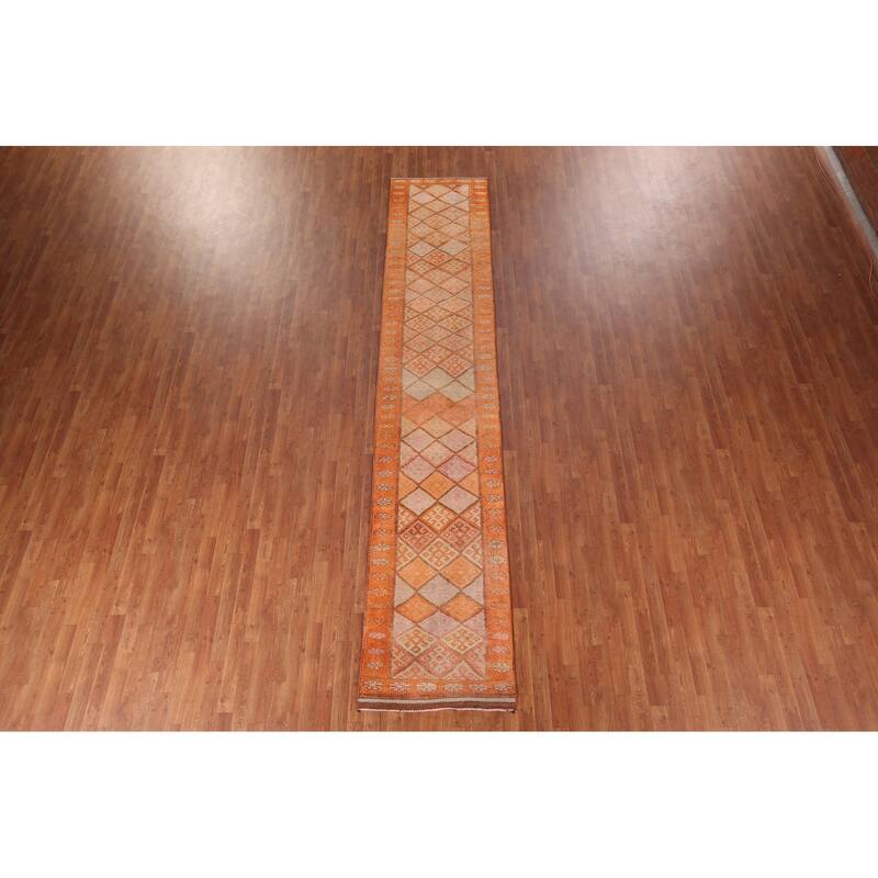 Oushak Turkish Vintage Runner Rug Hand-Knotted Geometric Wool Carpet - 2'8"x 13'7"