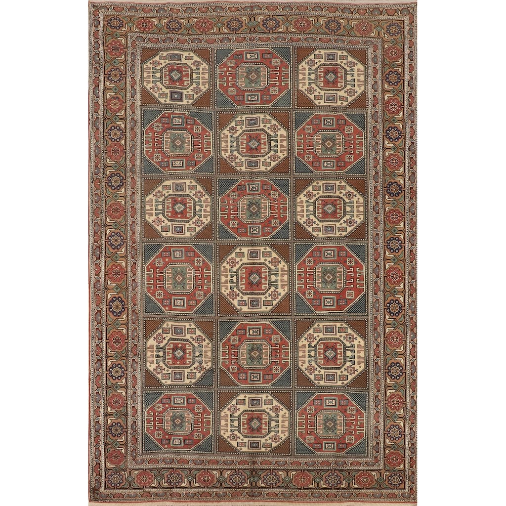 Geometric Anatolian Turkish Vintage Area Rug Handmade Wool Carpet - 6'7" X 9'8"