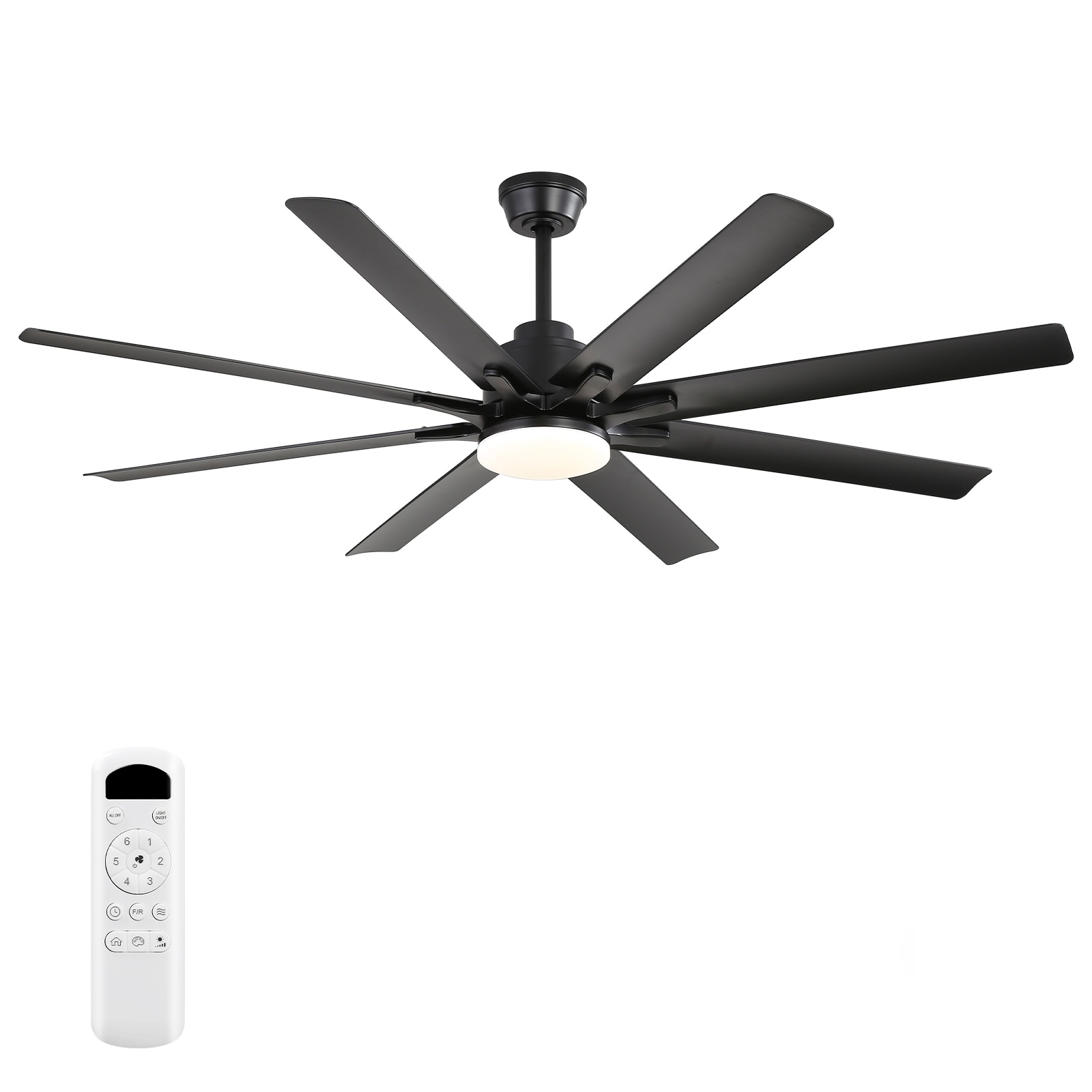 52-inch Matte Black Ceiling Fan, Light - 8 ABS Blades, 18W LED 3-Color Dimmable Light, for Living Room & Bedroom