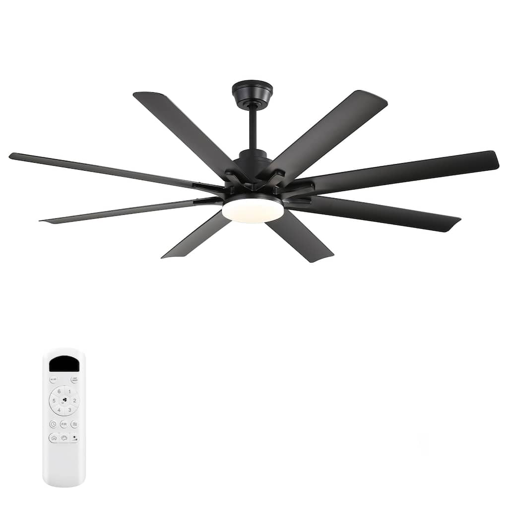 52-inch Matte Black Ceiling Fan with Light - 8 ABS Blades, 18W LED 3-Color Dimmable Light, for Living Room & Bedroom