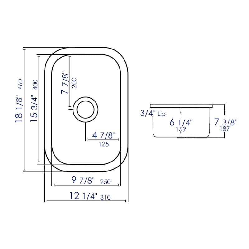 Alfi Fireclay Small Rectangle Undermount or Drop-in Prep/Bar Sink - White