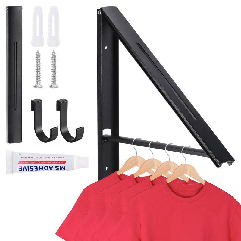 Retractable Clothes Rack, Wall Mounted Folding Clothes Hanger Drying Rack Black