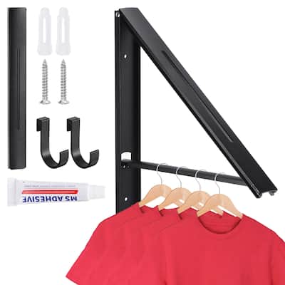 Retractable Clothes Rack, Wall Mounted Folding Clothes Hanger Drying Rack Black
