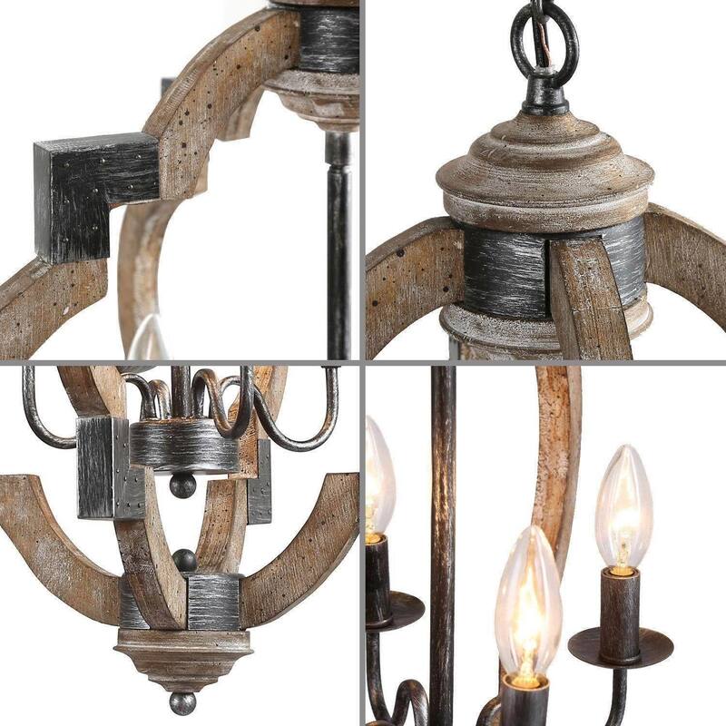 Modern Farmhouse 3/4-Light Wood Lantern Chandelier for Dining Room Foyer