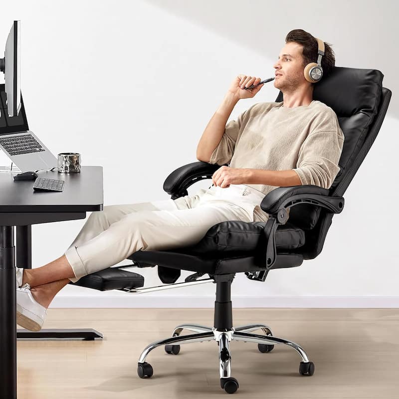 Massage Office Chair with Heat, Ergonomic Reclining Desk Chair with Footrest, Lumbar Support, Adjustable Arms