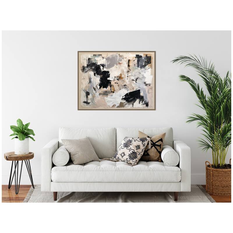 Kate and Laurel Expressive Tonal Neutral Abstract by The Creative Bunch Studio Framed Canvas Wall Art Print