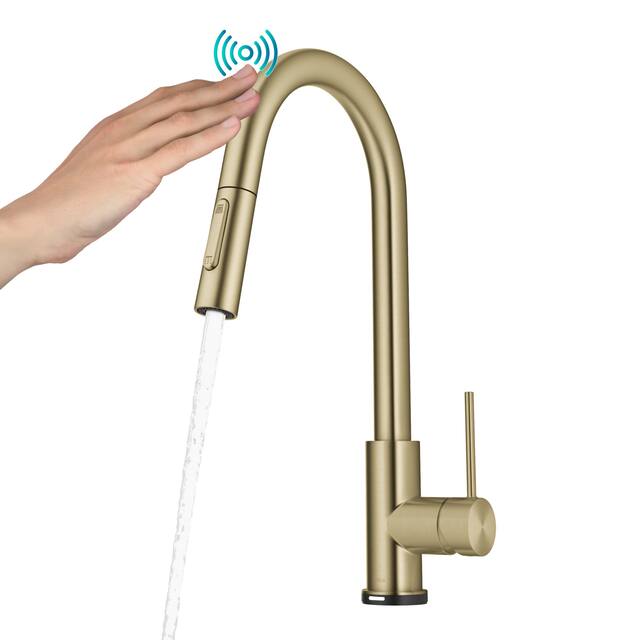 Kraus 2-Function 1-Handle 1-Hole Pulldown Sprayer Brass Kitchen Faucet - KPF-3104 - 16 3/8" Height (Oletto Touch Faucet) - BG - Brushed Gold