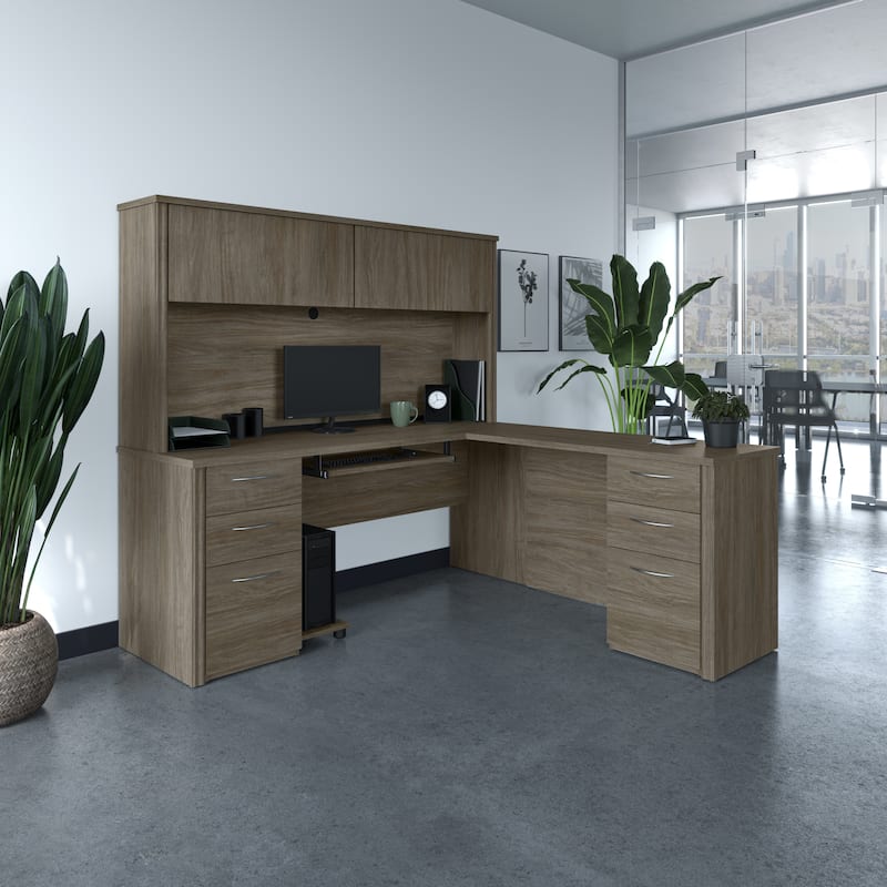 Bestar Embassy 71" L-shaped desk with hutch